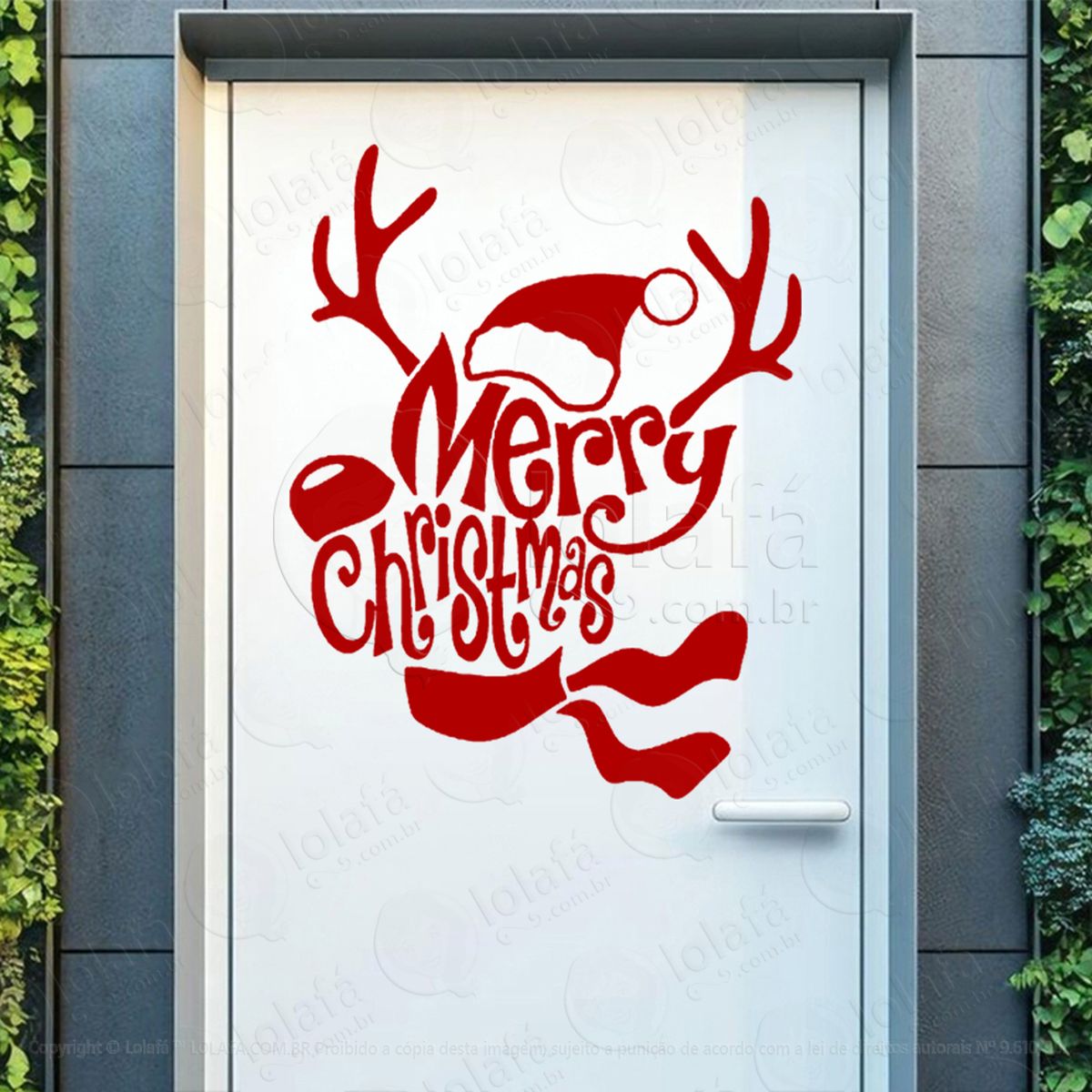 frase merry christmas rena adesivo de natal para vitrine, parede, porta - fácil remoção mod:472