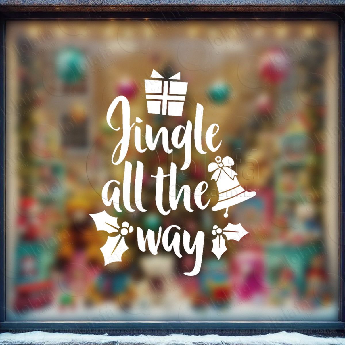 frase de natal jingle all the way adesivo de natal para vitrine, parede, porta - fácil remoção mod:507