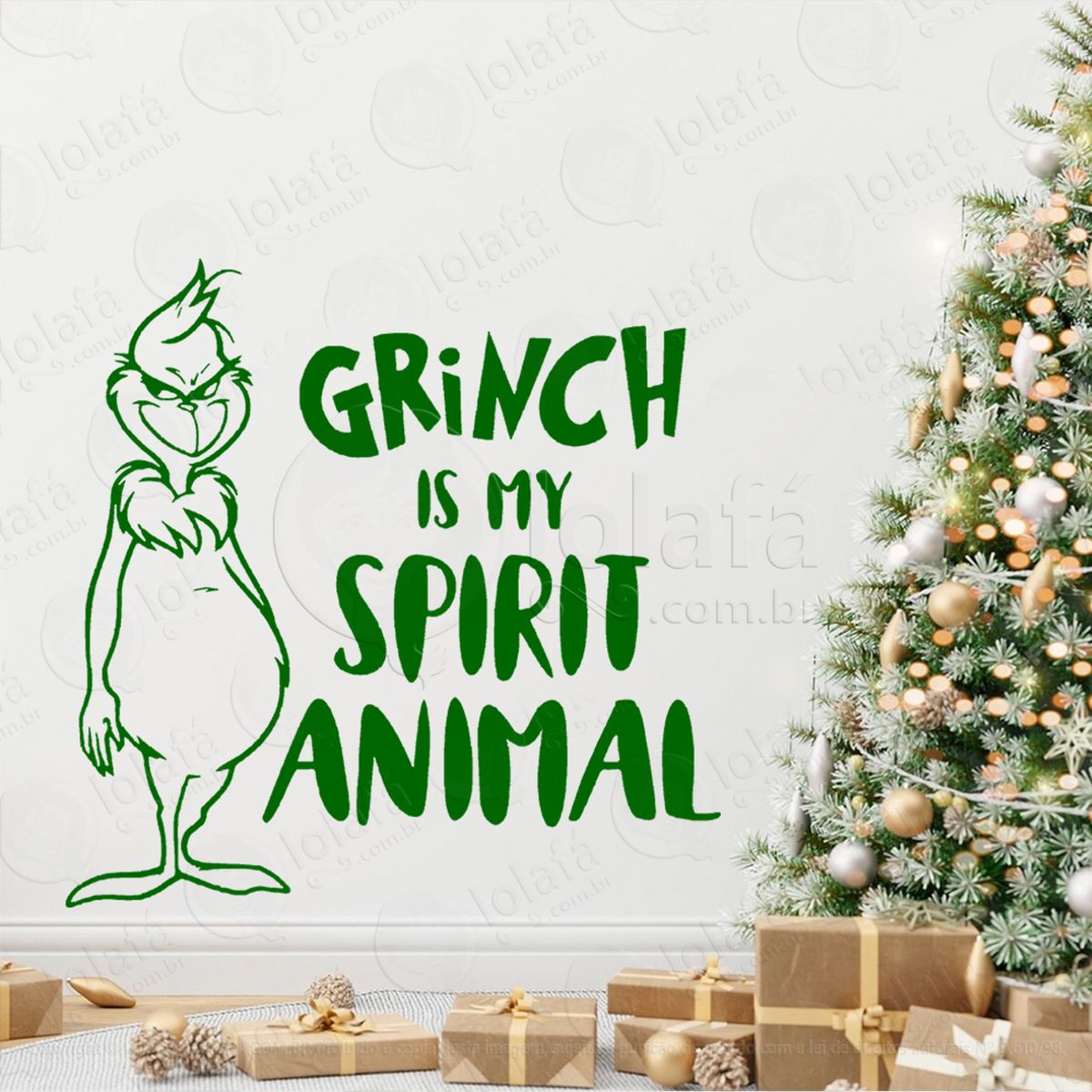 frase grinch is my spirit animal adesivo de natal para vitrine, parede, porta - fácil remoção mod:513