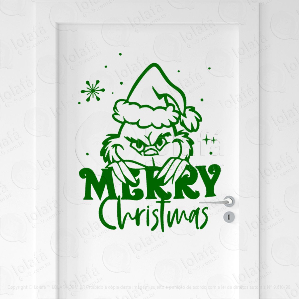 grinch e frase merry christmas adesivo de natal para vitrine, parede, porta - fácil remoção mod:515