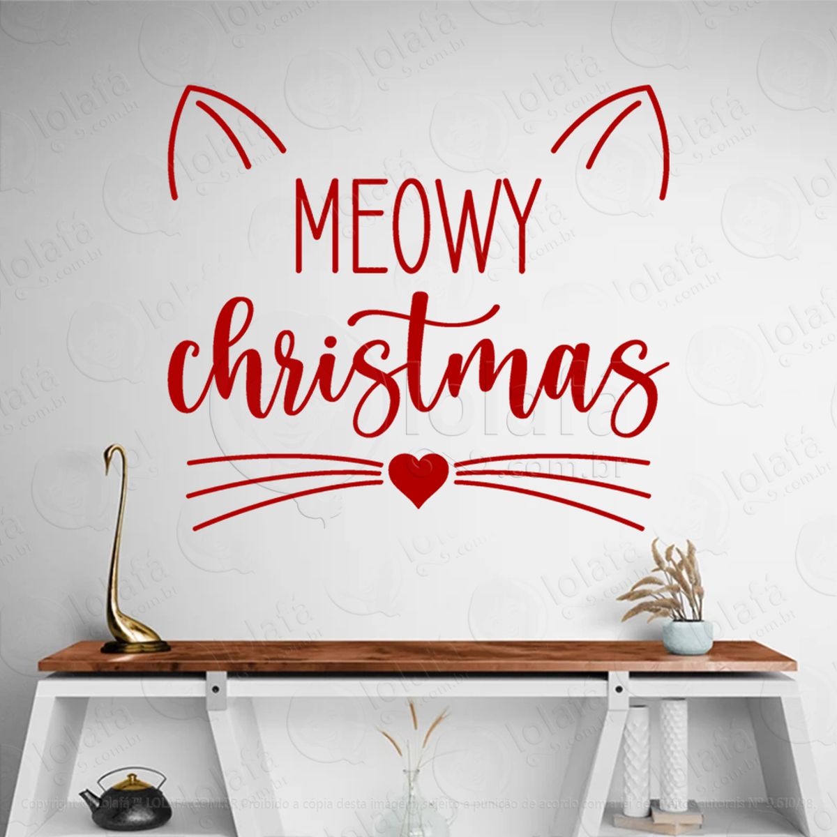 gato pet e frase meowy christmas adesivo de natal para vitrine, parede, porta - fácil remoção mod:521