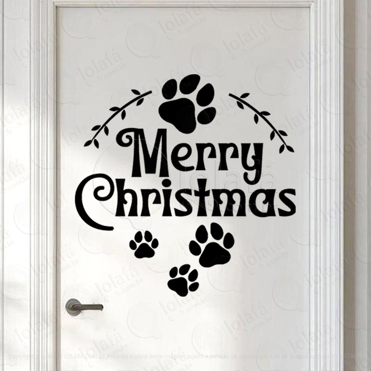 patas pet e frase merry christmas adesivo de natal para vitrine, parede, porta - fácil remoção mod:523