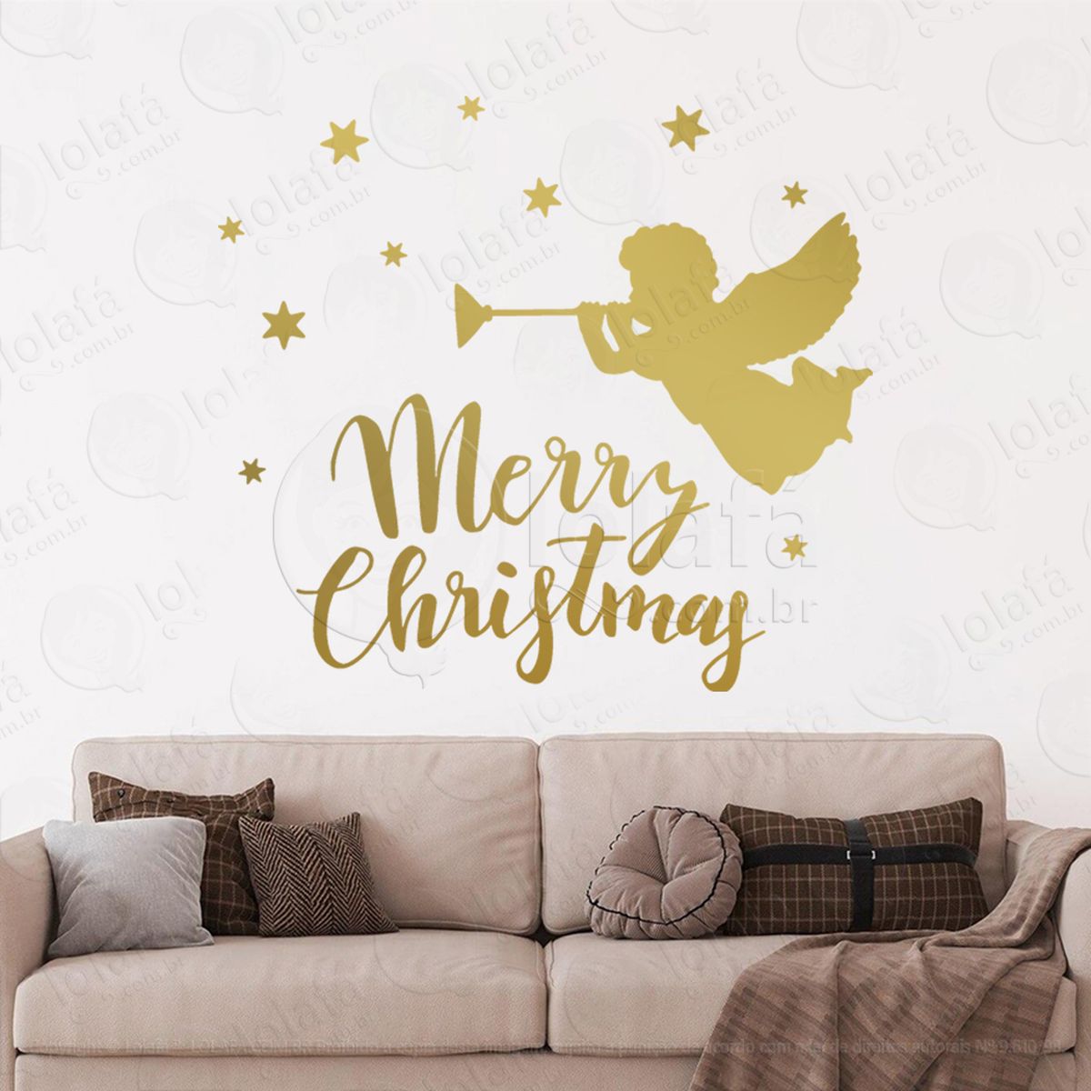 anjo e frase merry christmas adesivo de natal para vitrine, parede, porta - fácil remoção mod:639