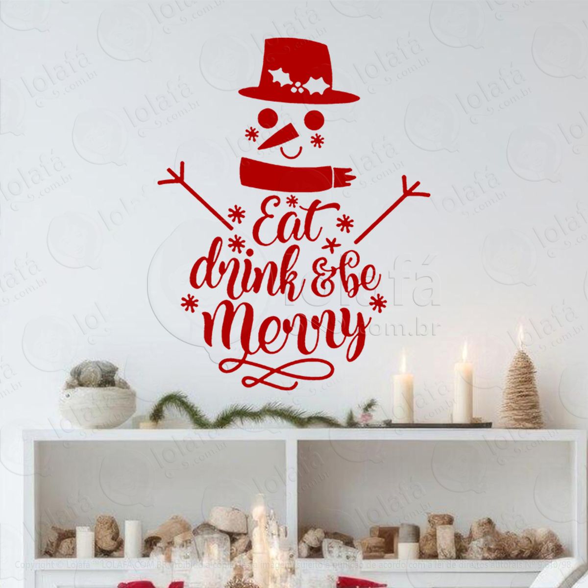 boneco de neve eat drink & be merry adesivo de natal para vitrine, parede, porta - fácil remoção mod:669