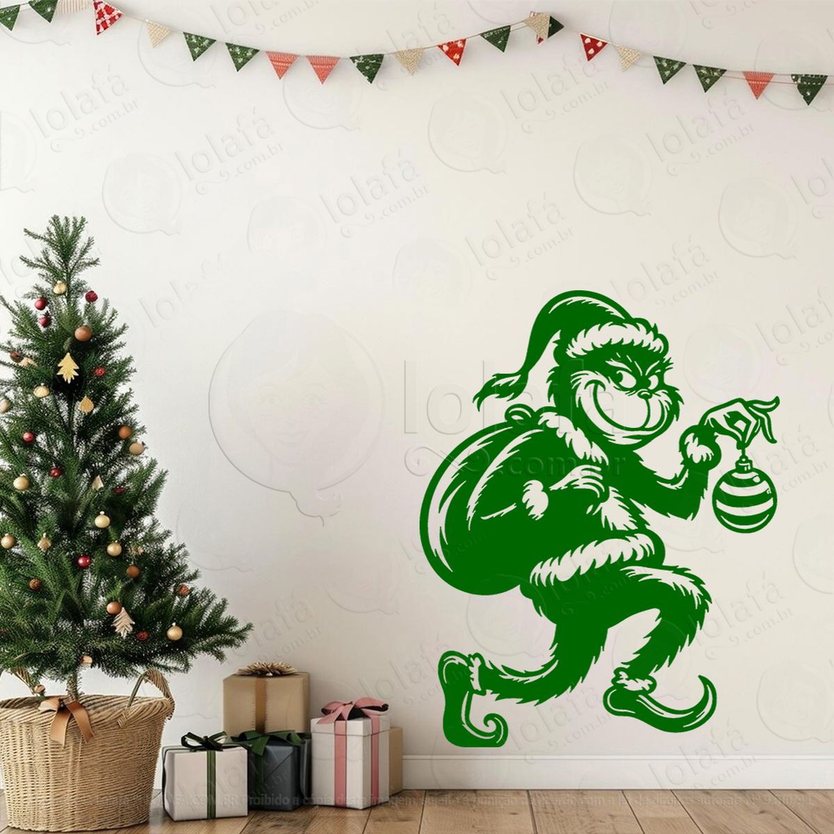 grinch pegando bola de natal adesivo de natal para vitrine, parede, porta - fácil remoção mod:711