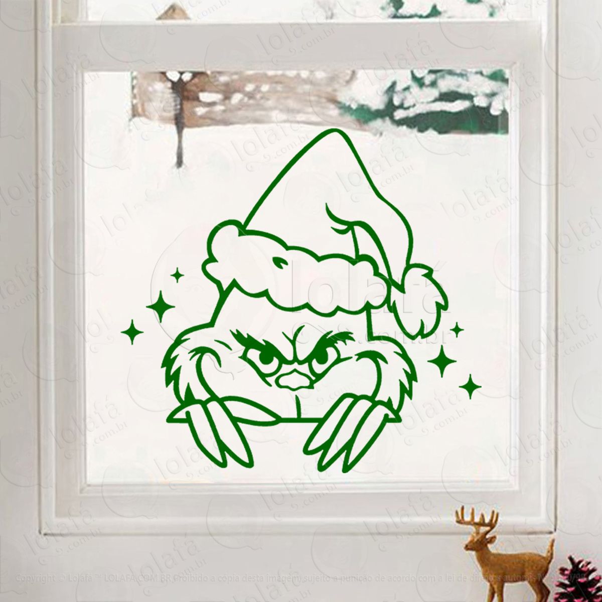 grinch adesivo de natal para vitrine, parede, porta - fácil remoção mod:712