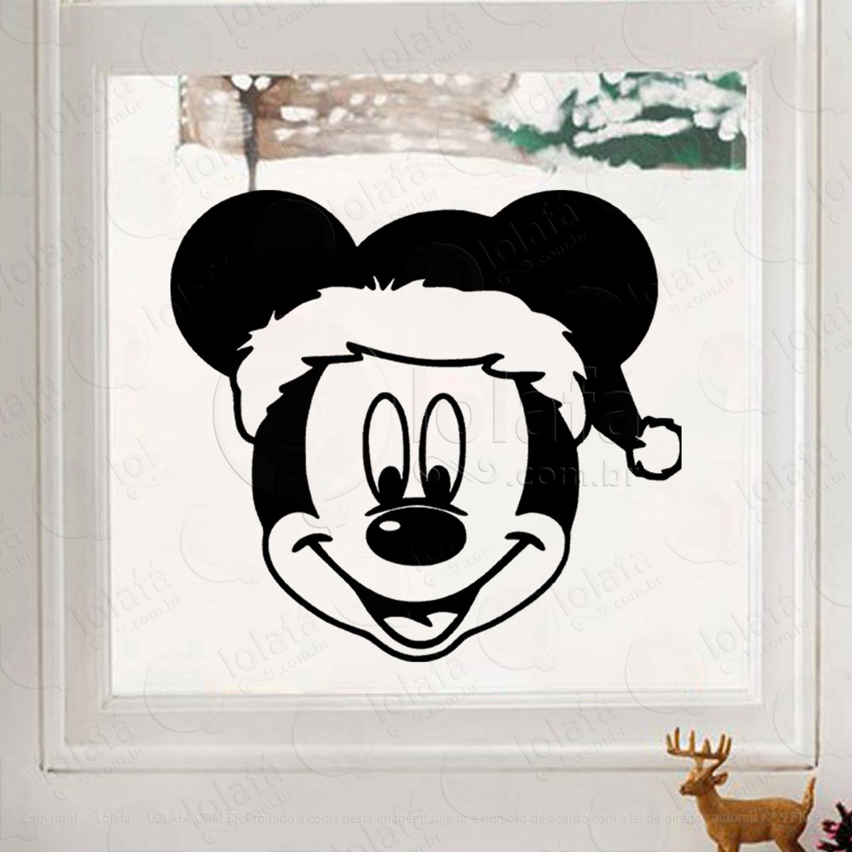 mickey com gorro de natal adesivo de natal para vitrine, parede, porta - fácil remoção mod:716