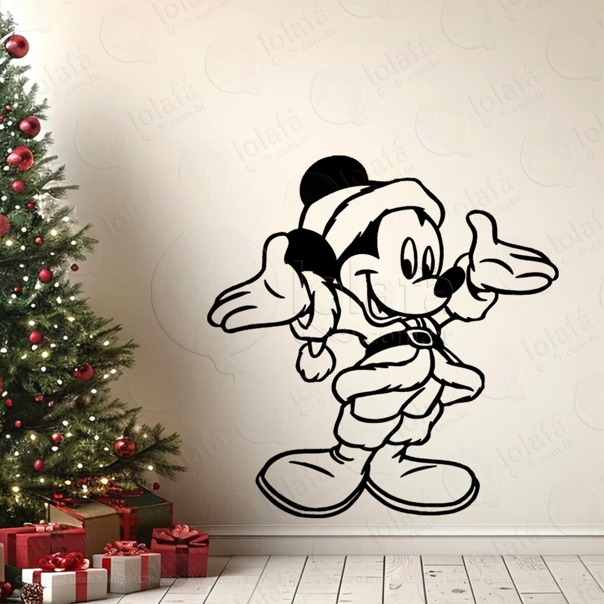 mickey de papai noel adesivo de natal para vitrine, parede, porta - fácil remoção mod:718