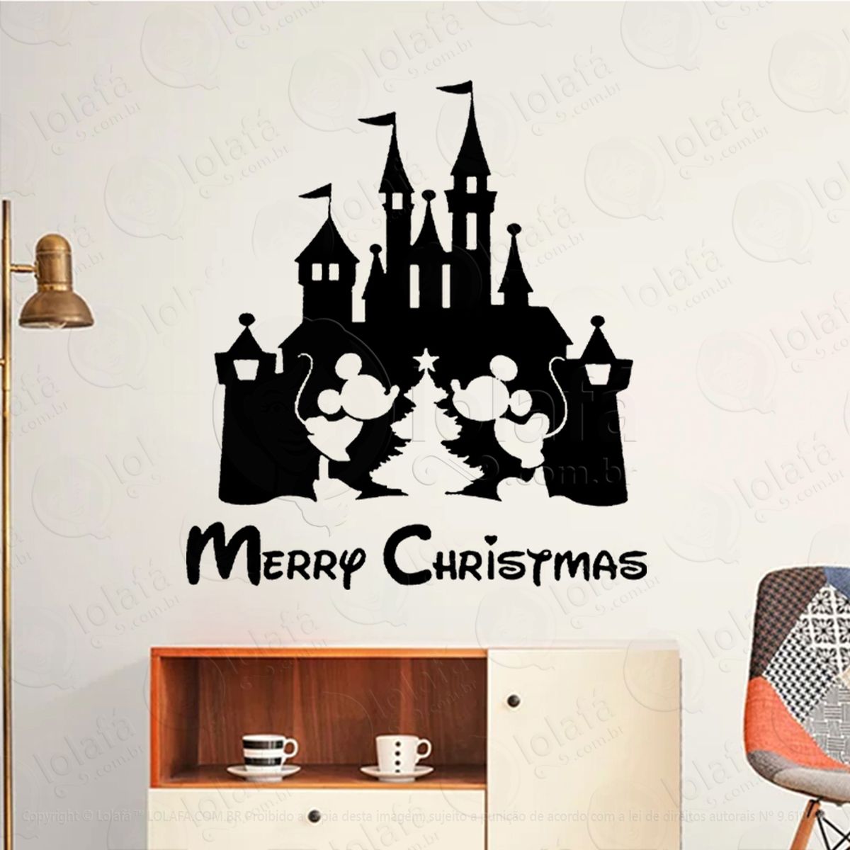 castelo mickey e minnie christmas adesivo de natal para vitrine, parede, porta - fácil remoção mod:719