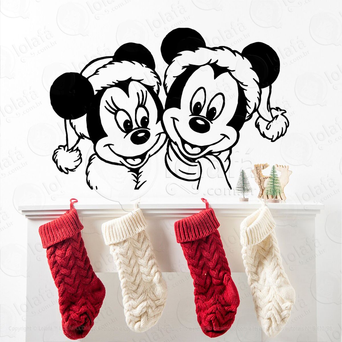 mickey e minnie no natal adesivo de natal para vitrine, parede, porta - fácil remoção mod:721