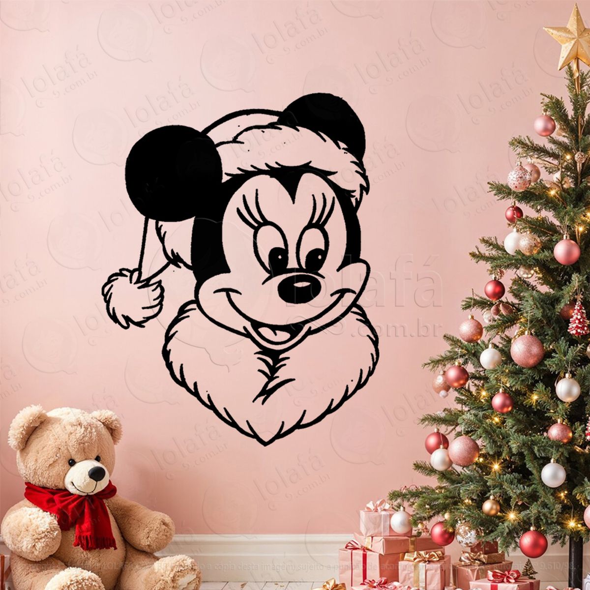 minnie no natal adesivo de natal para vitrine, parede, porta - fácil remoção mod:722