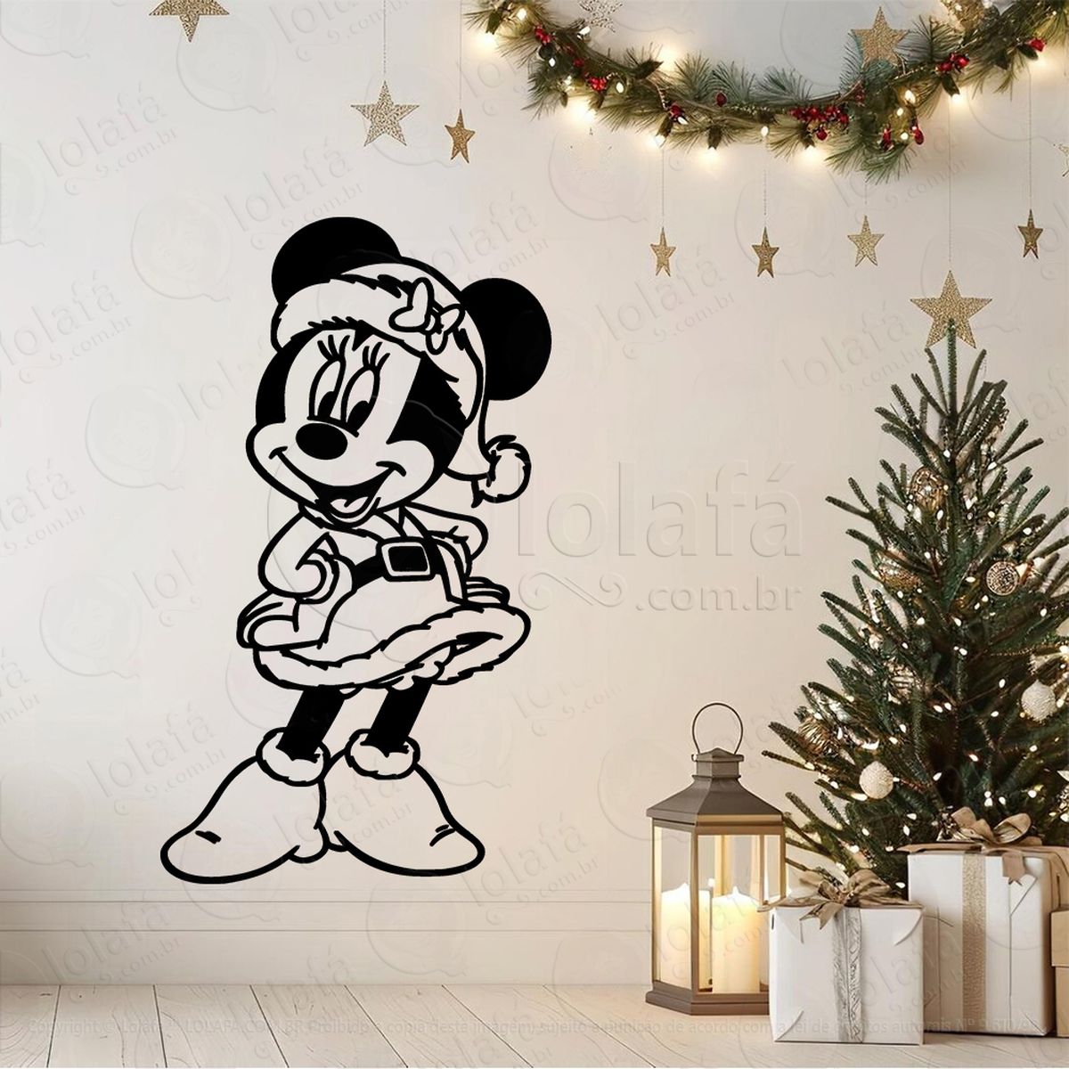 minnie de mamãe noel adesivo de natal para vitrine, parede, porta - fácil remoção mod:723