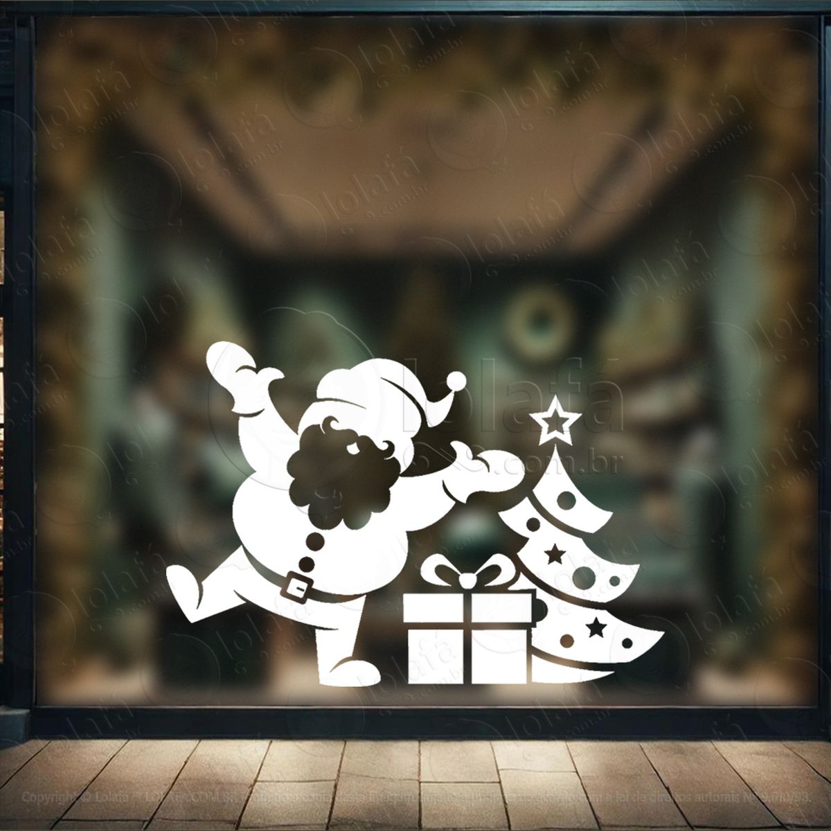 papai noel com Árvore de natal adesivo de natal para vitrine, parede, porta - fácil remoção mod:739