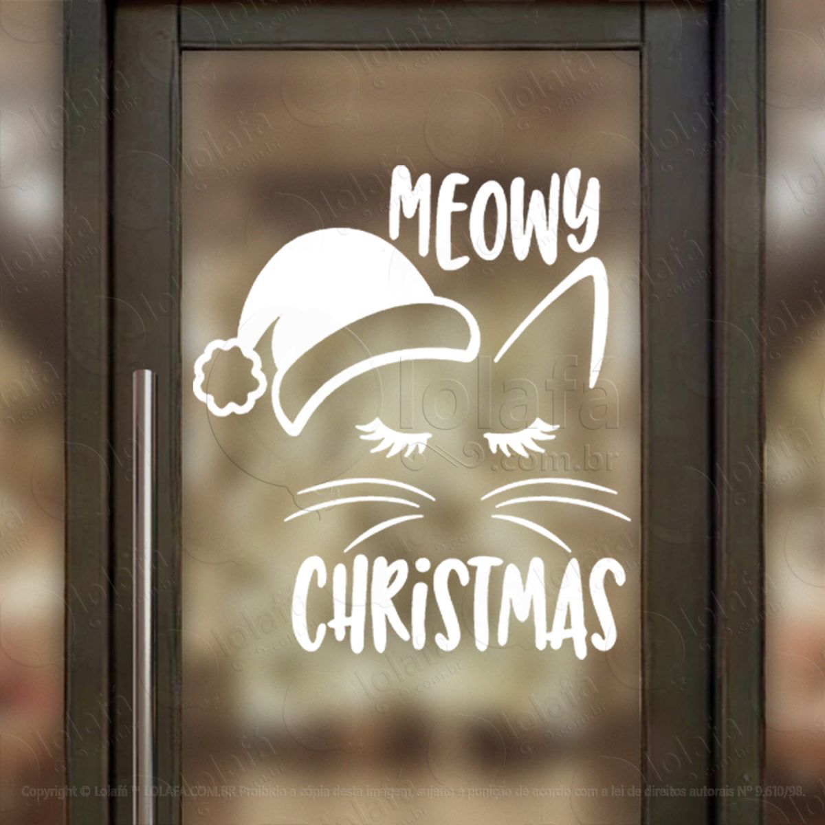 gato de gorro frase meowy christmas adesivo de natal para vitrine, parede, porta - fácil remoção mod:775