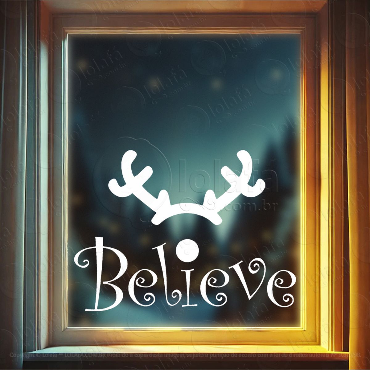 rena do natal com frase believe adesivo de natal para vitrine, parede, porta - fácil remoção mod:806