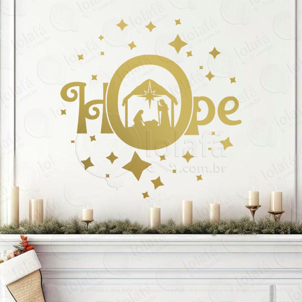 frase hope presépio noite sagrada adesivo de natal para vitrine, parede, porta - fácil remoção mod:882